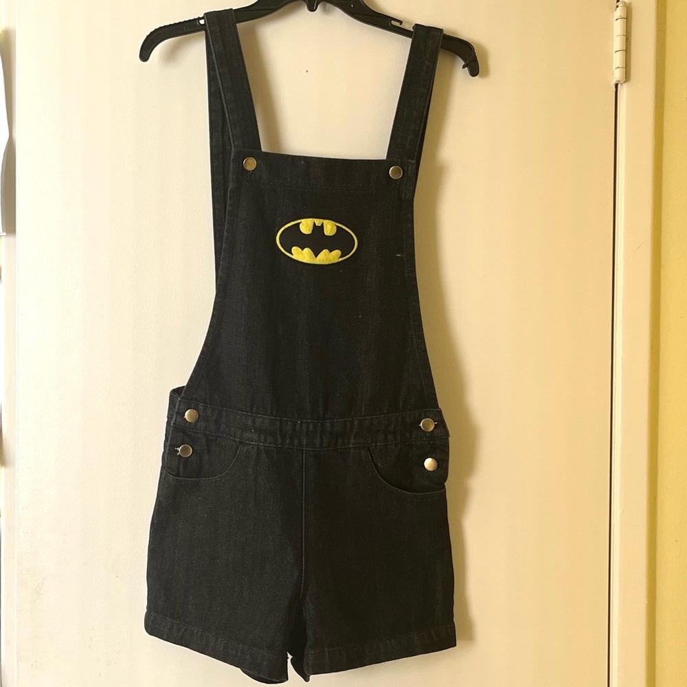 Black Denim Overalls with Batman Logo